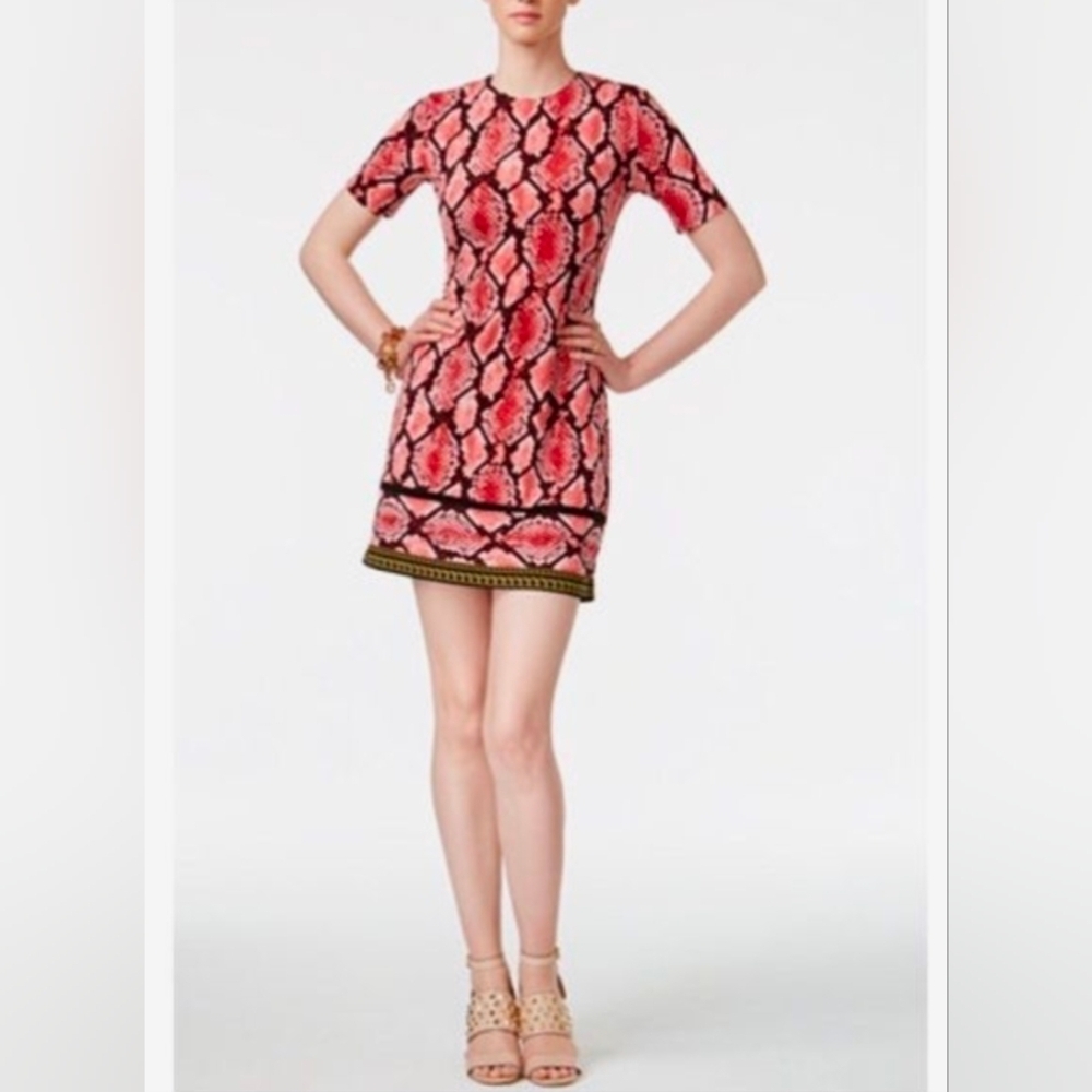 Michael Kors Pink and Black Snake print Mini Shift  Dress